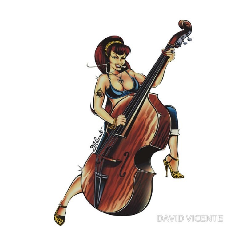 Sticker David Vicente Pin-Up et Contrebasse Autocollant USA
