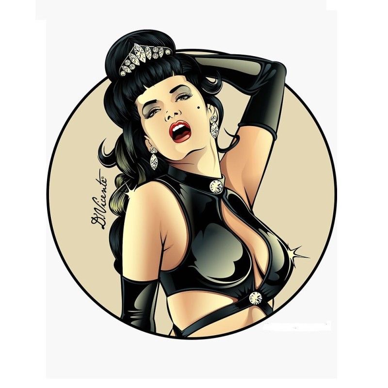 Sticker Bernie Dexter Pin-up Brune Sexy 7.5x7 cm Autocollant David Vicente
