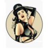 Sticker Bernie Dexter Pin-up Brune Sexy 7.5x7 cm Autocollant David Vicente
