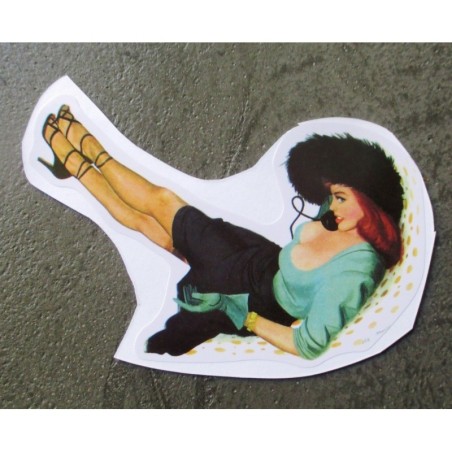 Mini Pin-up Aufkleber in Schwarz und Grün mit Hut
