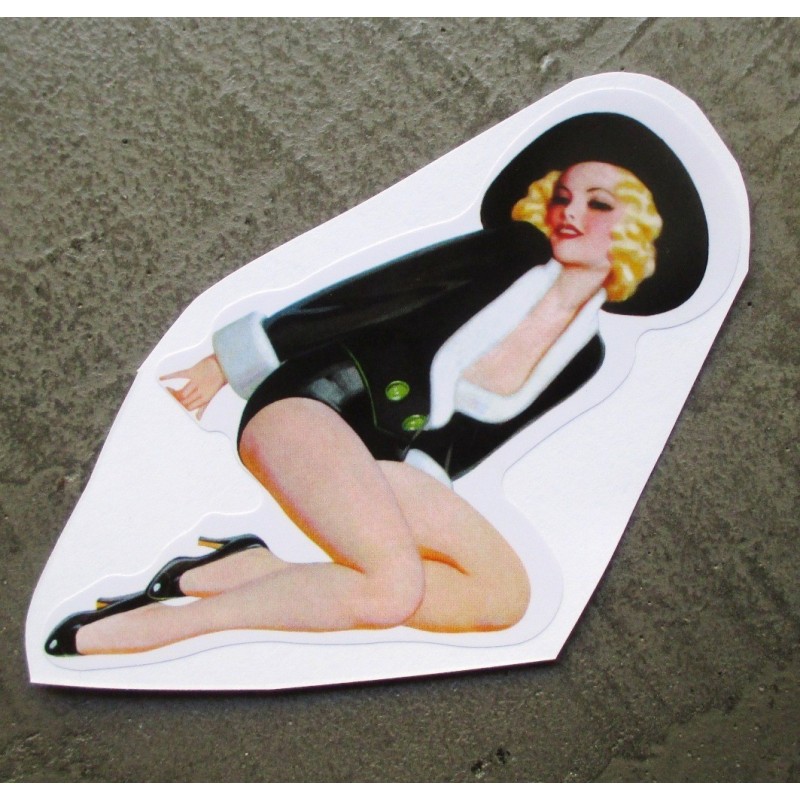 Mini sticker pin-up blonde vêtement chapeau noir autocollant
