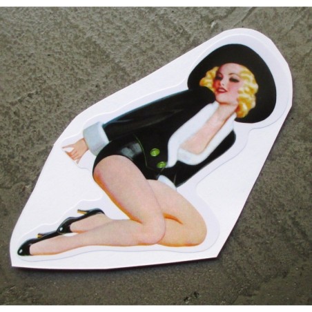 Mini sticker pin-up blonde vêtement chapeau noir autocollant
