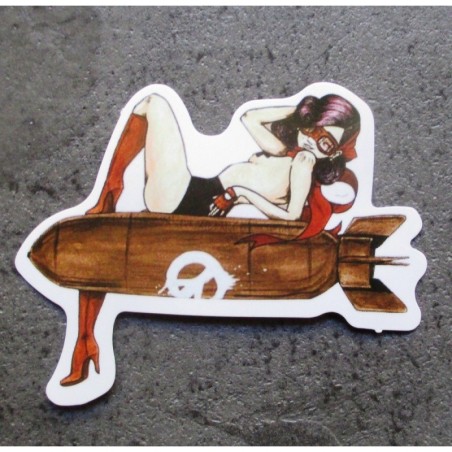 Mini Aufkleber Pin-up, auf Bombe liegend, mit Fliegerbrille, selbstklebend
