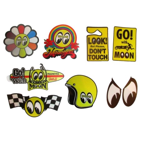 Lot de 8 Petits Stickers Moon Eyes Casque Damier Auto Moto
