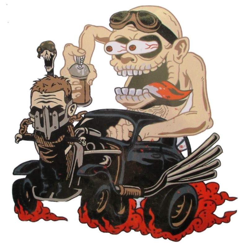 Aufkleber Monster, das Zunge herausstreckt, mit schwarzem Hot Rod 13x2,5cm Aufkleber
