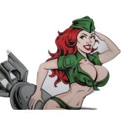 Sticker Pin Up Rousse Sexy Bombe Tournée Vers la Droite 15x12.5 cm Autocollant Déco Garage