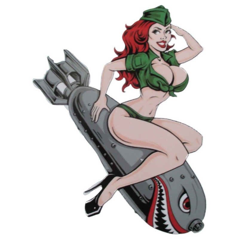 Sticker Pin Up Rousse Sexy Bombe Tournée Vers la Droite 15x12.5 cm Autocollant Déco Garage