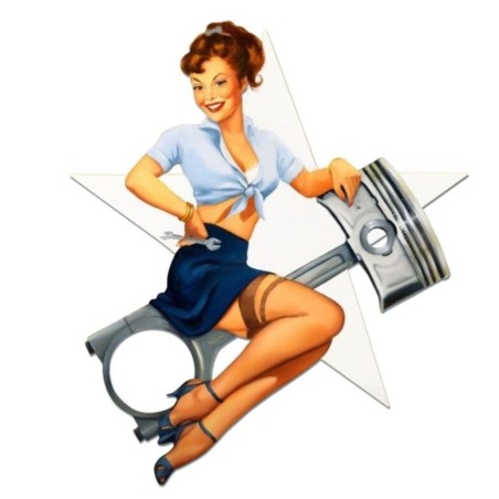 Sticker Extra Fin 13x11cm Pin Up Étoile Blanche Piston Autocollant Garage