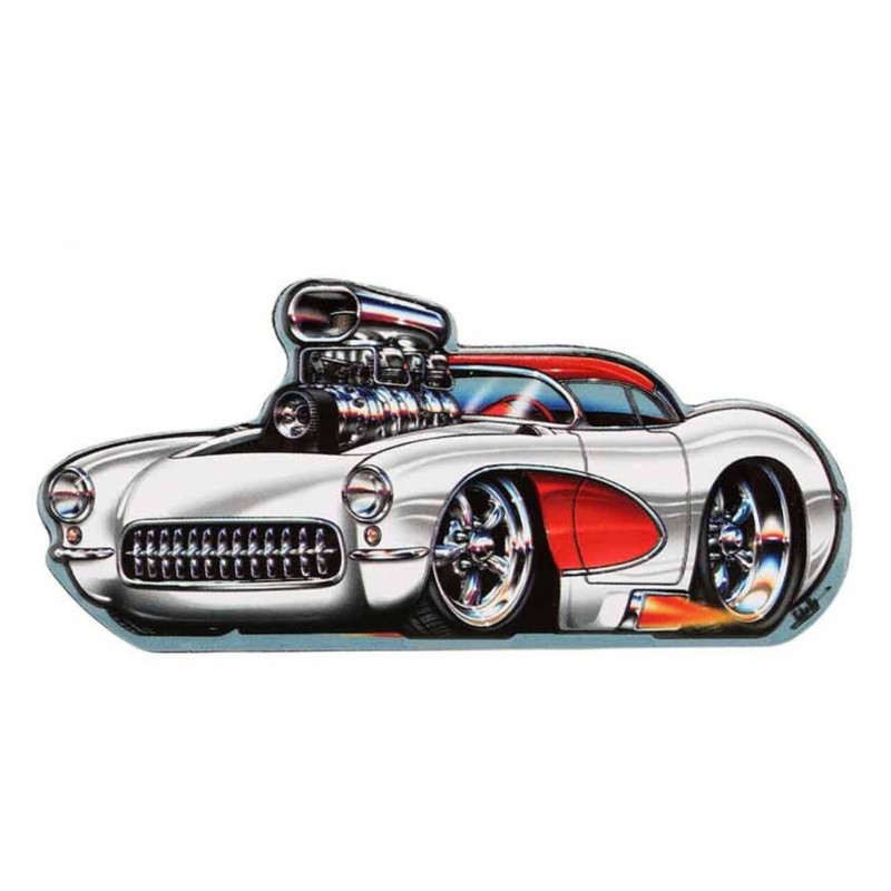Sticker Fin Corvette Kustom Blanc et Rouge Big Bloc 13x6 cm Autocollant
