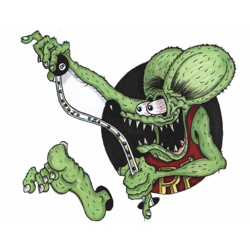 Sticker Rat Fink avec Levier de Vitesse 12.5x11 cm Autocollant Rock 'n' Roll Hot Rod