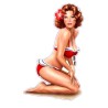 Sticker Pin-up Rotschopf im Retro-Stil mit rotem Badeanzug 13x8 cm Aufkleber
