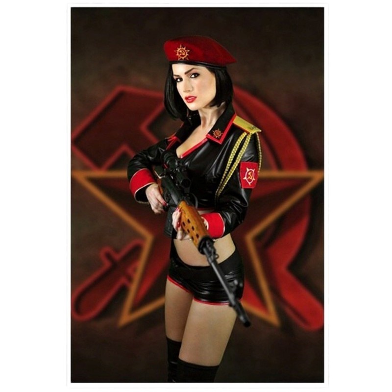 Aufkleber Russisches Pin-up-Girl in Shorts mit Maschinenpistole, 19x12 cm, sexy Aufkleber
