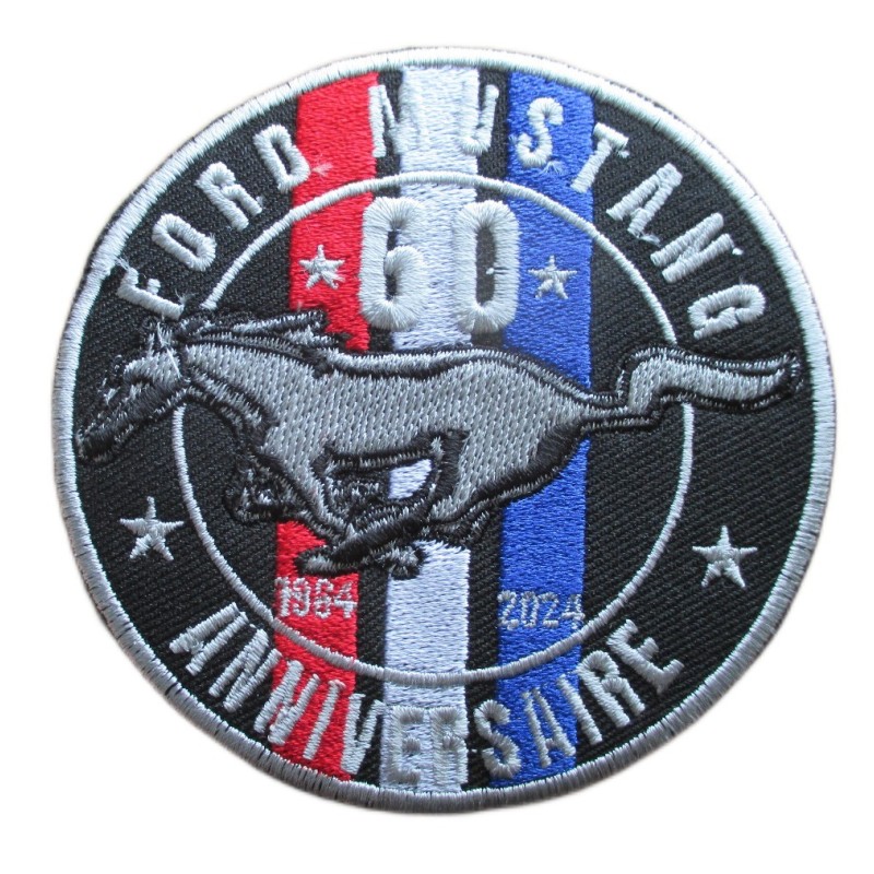 Patch Ford Mustang 60ème Anniversaire 1964-2024 9cm Écusson Thermocollant
