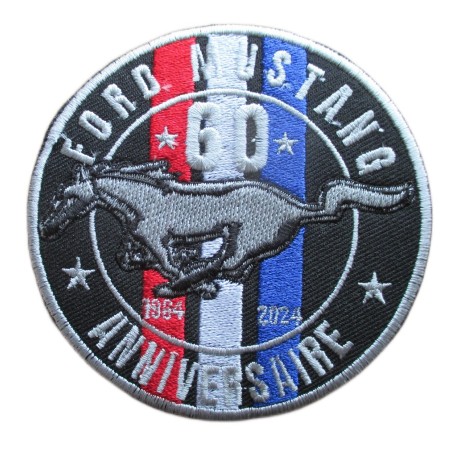 Patch Ford Mustang 60ème Anniversaire 1964-2024 9cm Écusson Thermocollant
