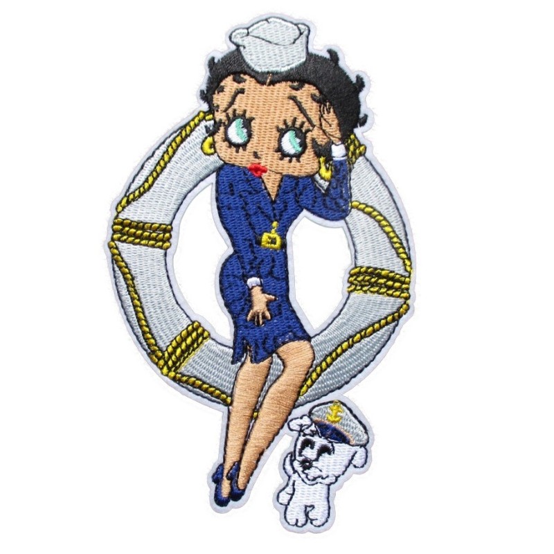 Patch Betty Boop Robe de Marin Bleu Bouée Chien Écusson

