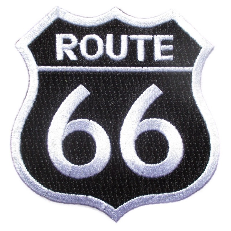 Patch Blason Route 66 Noir Écrit Blanc 7.5x7.5 cm Écusson Thermocollant USA Road Sixty Six
