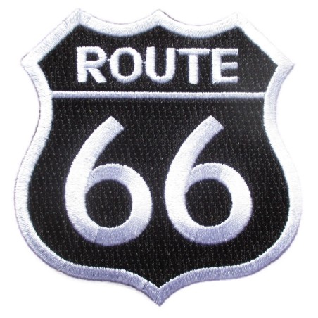 Patch Blason Route 66 Noir Écrit Blanc 7.5x7.5 cm Écusson Thermocollant USA Road Sixty Six
