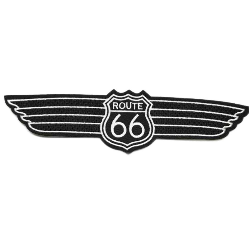 Patch Route 66 Ailé Noir et Blanc 20.5x5cm - Road USA Écusson Thermocollant
