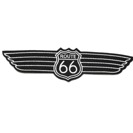 Patch Route 66 Ailé Noir et Blanc 20.5x5cm - Road USA Écusson Thermocollant
