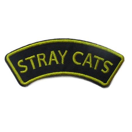 Patch Banner Stray Cats Schwarz Gelb 10x3.5 cm Rock Aufnäher zum Aufbügeln für Jacke Hemd
