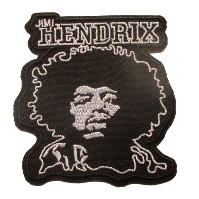 Patch Jimi Hendrix Gesicht Schwarz Weiß 9x8 cm Rock Aufnäher zum Aufbügeln Jacke Hemd
