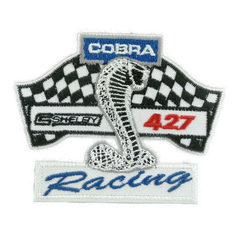 Patch Cobra Shelby 427 Racing Drapeau à Damier 6.5 x 7.5 cm Écusson Thermocollant Veste Chemises
