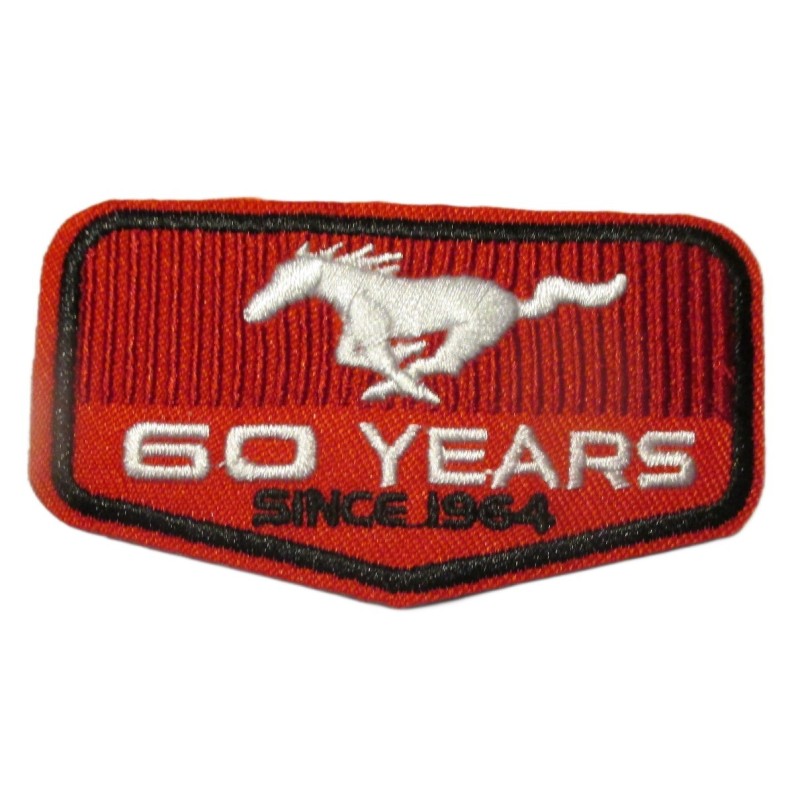 Patch Ford Mustang 60 Ans Blason Rouge 8x4.5cm Écusson Thermocollant
