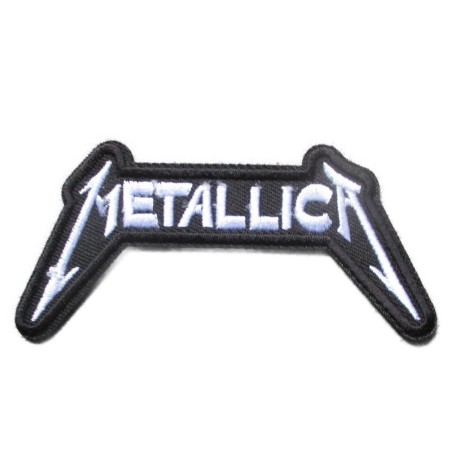 patch groupe hard rock metallica 9.5x5 cm  noir et blanc écusson  thermocollant pour veste blouson