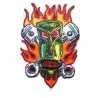 Patch Tiki Vert, Flammes et Pistons - Écusson Hot Rod Kustom
