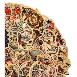 Lot de 100 Autocollants Pin-Up Tatouage Style Rétro Vintage
