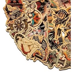 Lot de 100 Autocollants Pin-Up Tatouage Style Rétro Vintage
