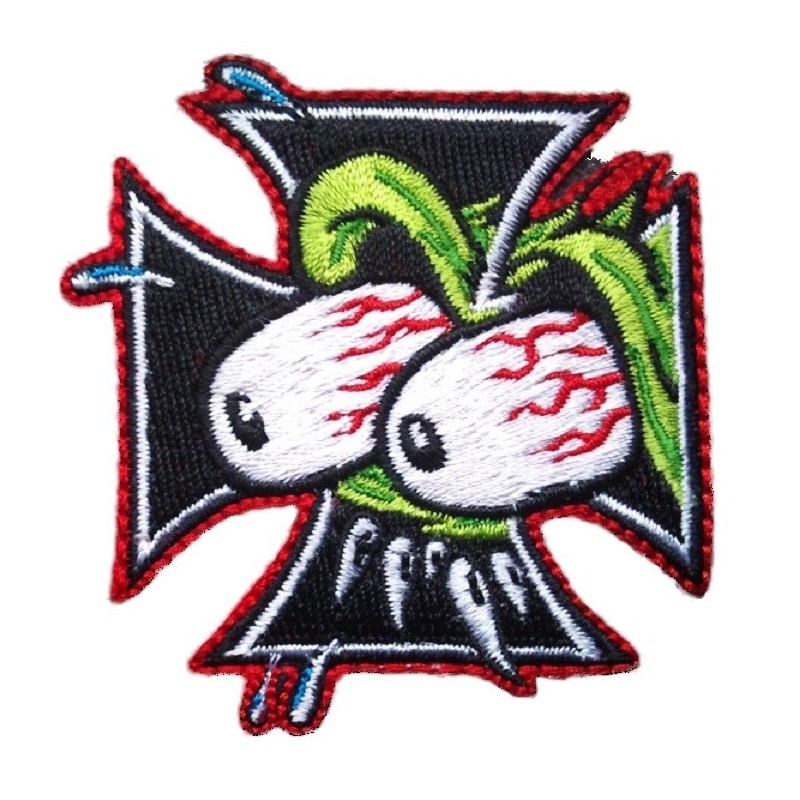 Patch Malteserkreuz und Rat Fink Auge Aufnäher Hotrod Kustom
