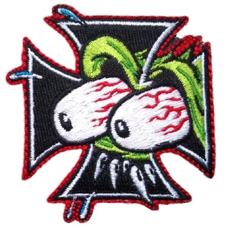 Patch Malteserkreuz und Rat Fink Auge Aufnäher Hotrod Kustom
