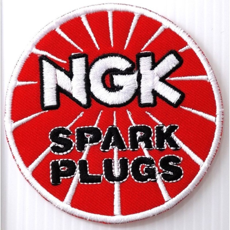 Patch Logo NGK Rund Rot Zündkerzen Aufnäher Garage Jacke Hemd
