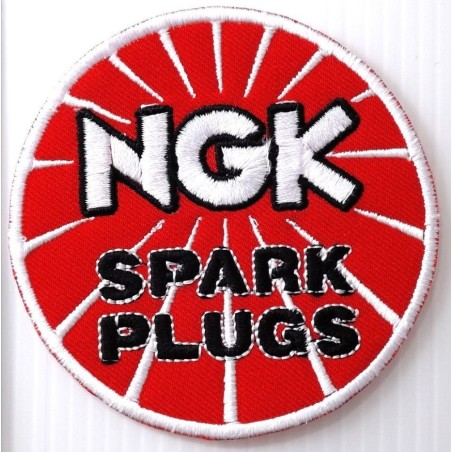 Patch Logo NGK Rund Rot Zündkerzen Aufnäher Garage Jacke Hemd
