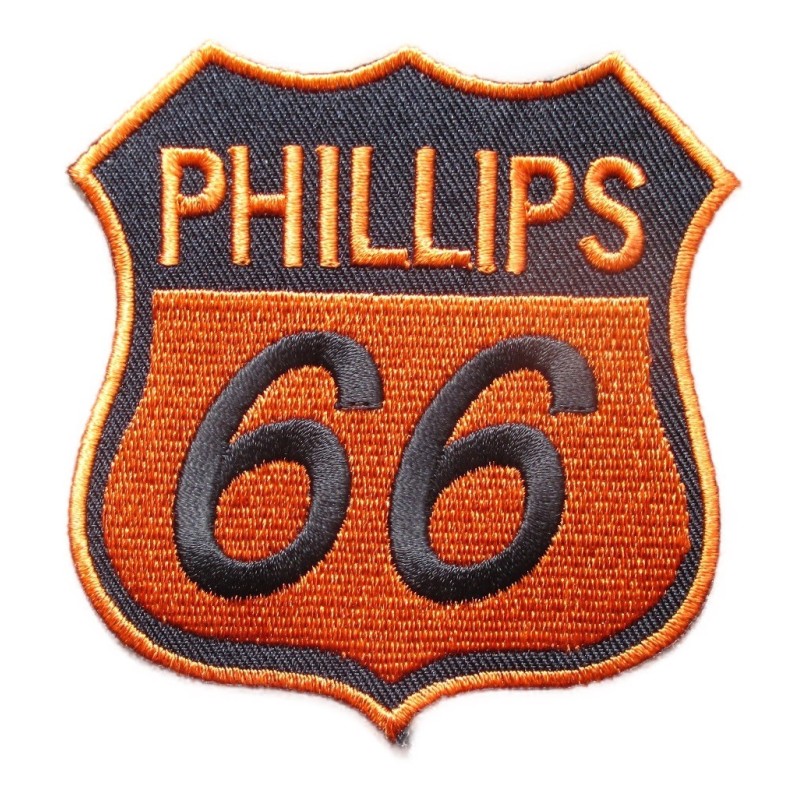 patch Phillips 66 blason orange 8.5x8 cm écusson thermocollant huile essence garage
