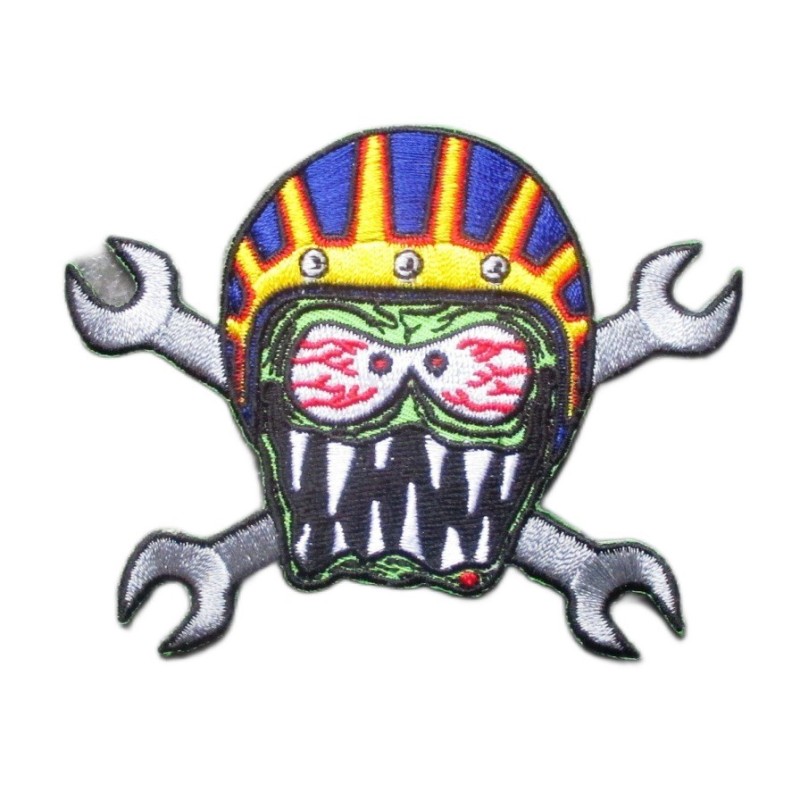 Patch Monstre avec Casque de Moto et Clés Écusson Rockabilly