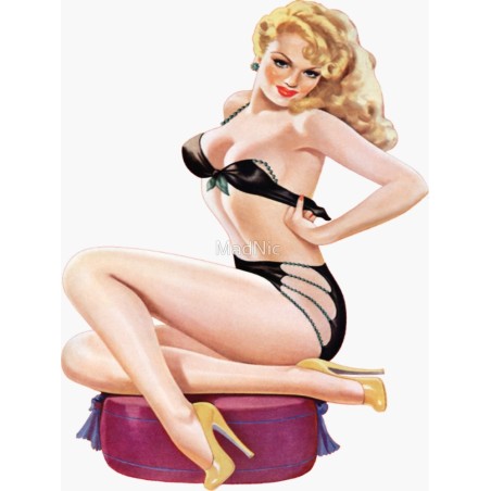 Mini sticker pin-up sous-vêtement noir style année 50 rétro
