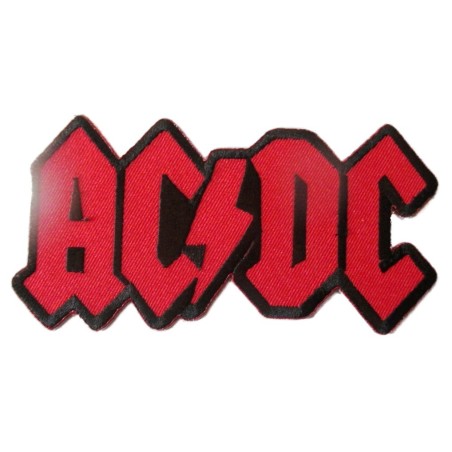 Kleiner Patch Hard Rock Band AC/DC rotes Logo 7x3,5 cm Aufnäher zum Aufbügeln für Jacke Hemd
