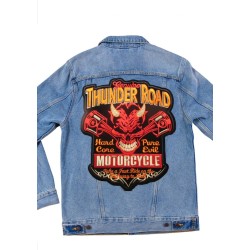 Gros patch moto Thunder Road diable et piston rouge dos veste écusson blouson

