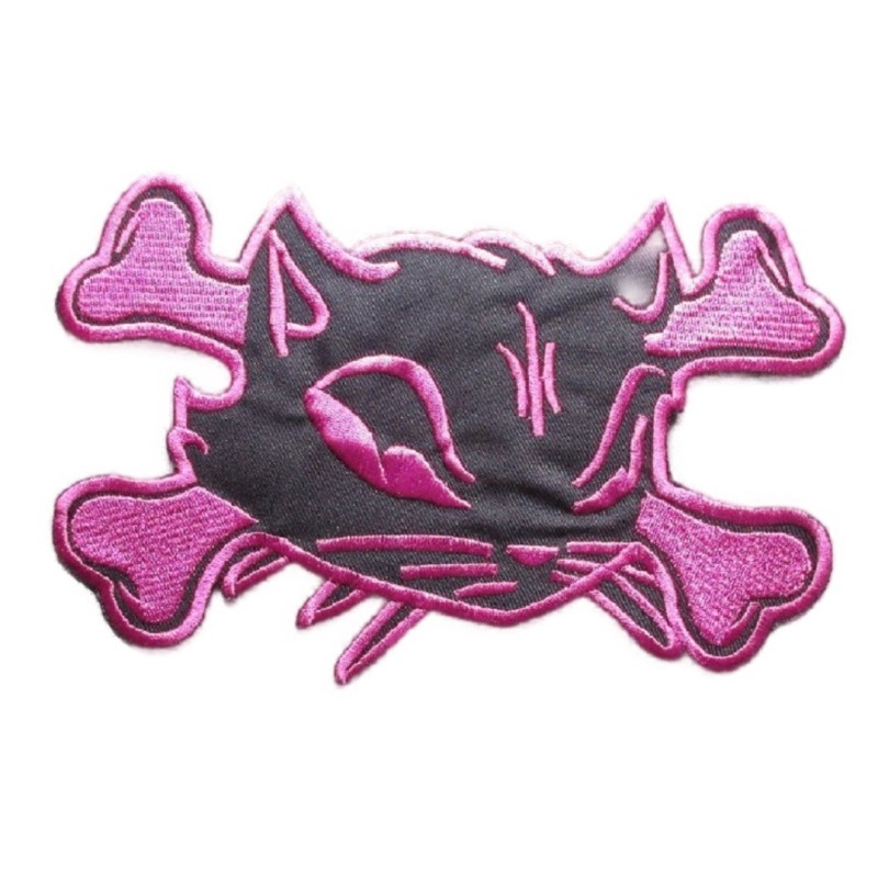 Grand patch chat pirate noir et rose dos 19,5cm écusson pin-up
