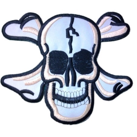 Grand patch tête de mort pirate blanc écusson dos veste 20cm rock