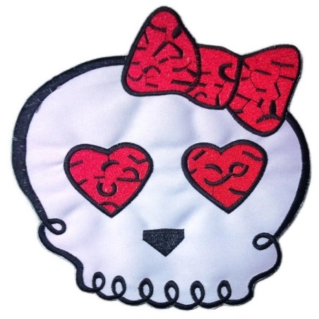 Grand patch tête de mort fillette avec nœud rouge
