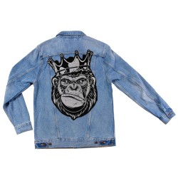 Grand patch singe avec une couronne 34x22cm, écusson thermocollant rock n roll
