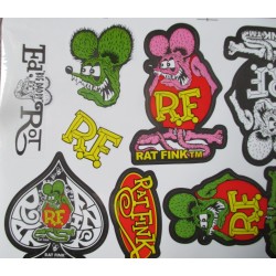 Planche de 10 Stickers Rat Fink Hot Rod 21x14 cm Autocollant Kustom Kulture
