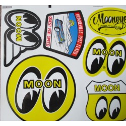 Planche de 10 Stickers Moon Hot Rod 21x14 cm Autocollant Mooneyes Déco Voiture Garage

