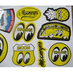 Planche de 10 Stickers Moon Hot Rod 21x14 cm Autocollant Mooneyes Déco Voiture Garage
