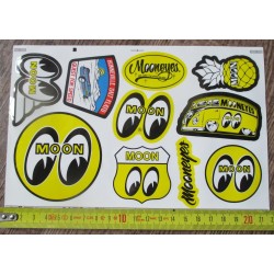 Planche de 10 Stickers Moon Hot Rod 21x14 cm Autocollant Mooneyes Déco Voiture Garage
