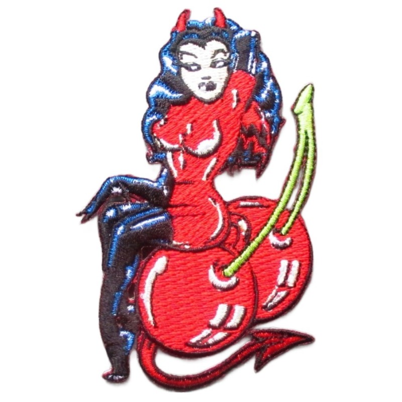 Patch Diablesse Rouge Assise sur des Cerises Rockabilly Rock
