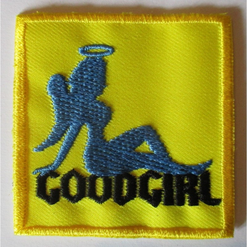 Patch Good Girl Ange Bleu sur Fond Jaune 6x6cm Écusson Thermocollant Rock
